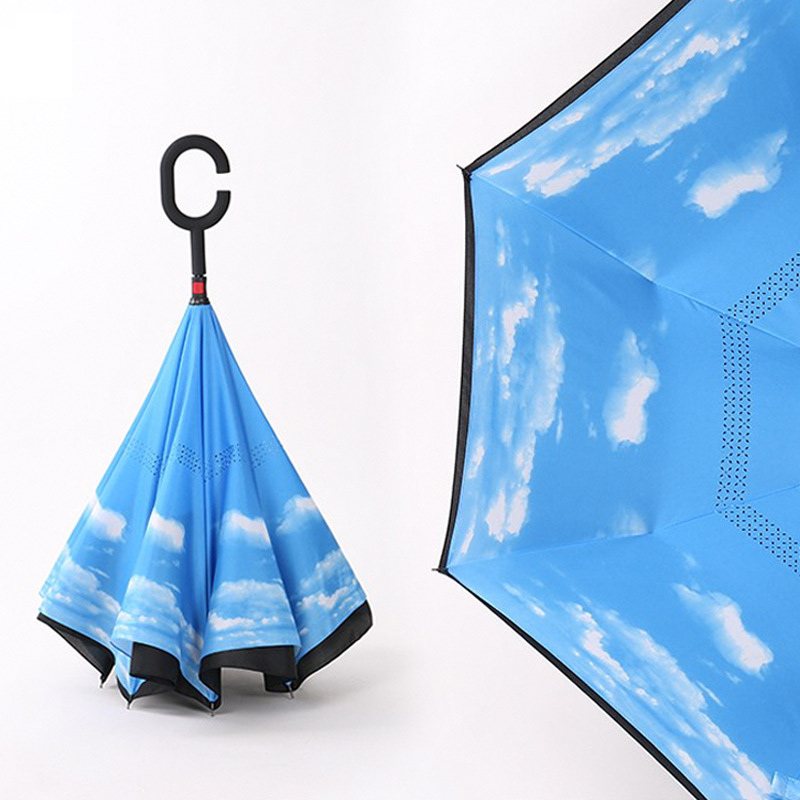 Inverted Umbrella Double-Layer Reverse Folding C-Shaped Handle Stand-Up ...